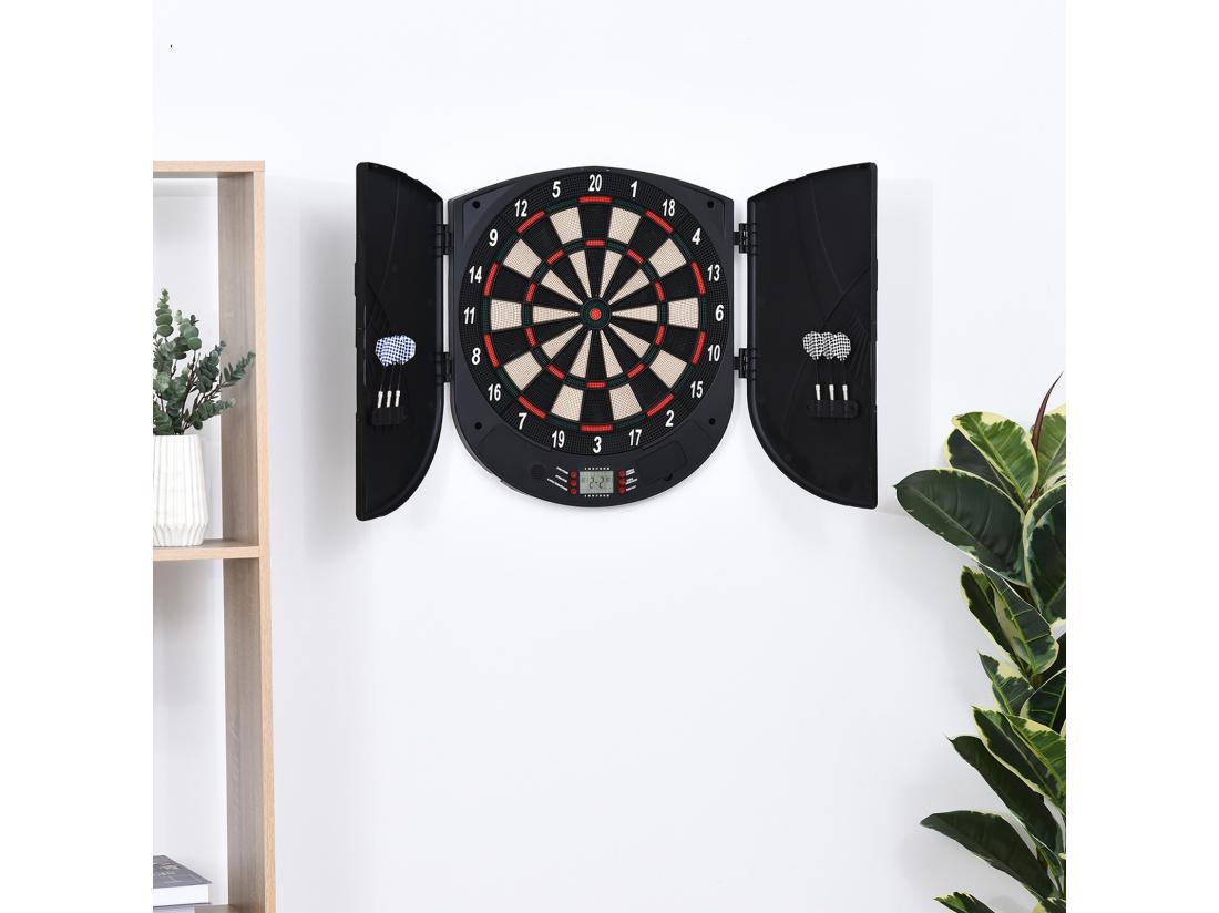 vente unique Cible jeu de fléchettes électronique refermable 26 jeux jusqu'à 8 joueurs affichage LCD haut-parleur noir