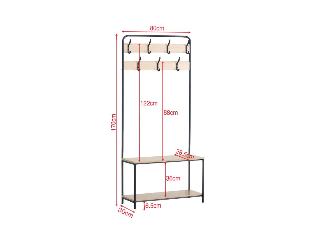 vente unique Cintre Meuble à Chaussures MDF Métal avec 2 Etagères 7 Crochets pour Entrées