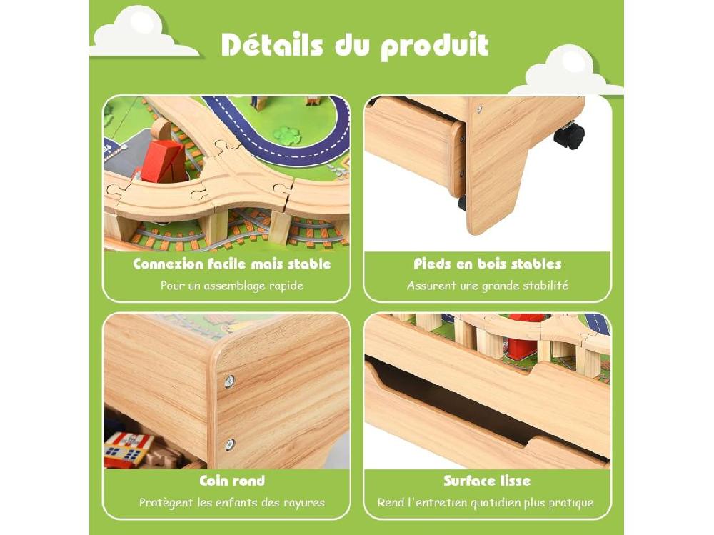 Vente Unique Circuit Voiture Enfant 100 Pcs Avec Table D'Activités Tiroir à Roulettes Verrouillables Jouet Educative Pour 3 Ans +