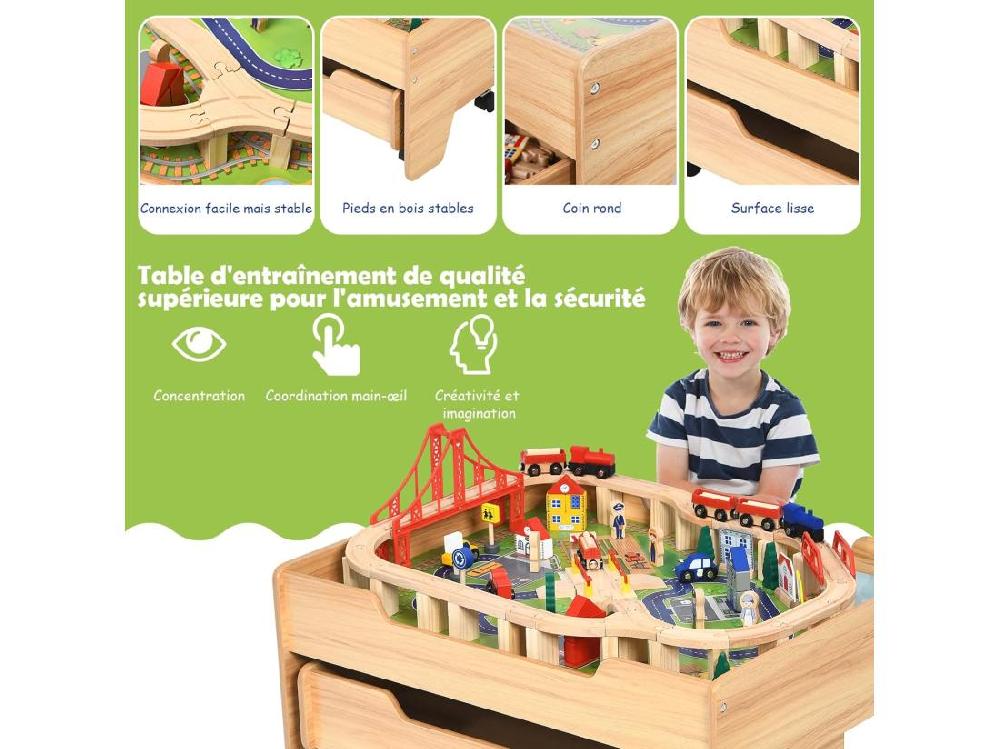 Vente Unique Circuit Voiture Enfant 100 Pcs Avec Table D'Activités Tiroir à Roulettes Verrouillables Jouet Educative Pour 3 Ans +