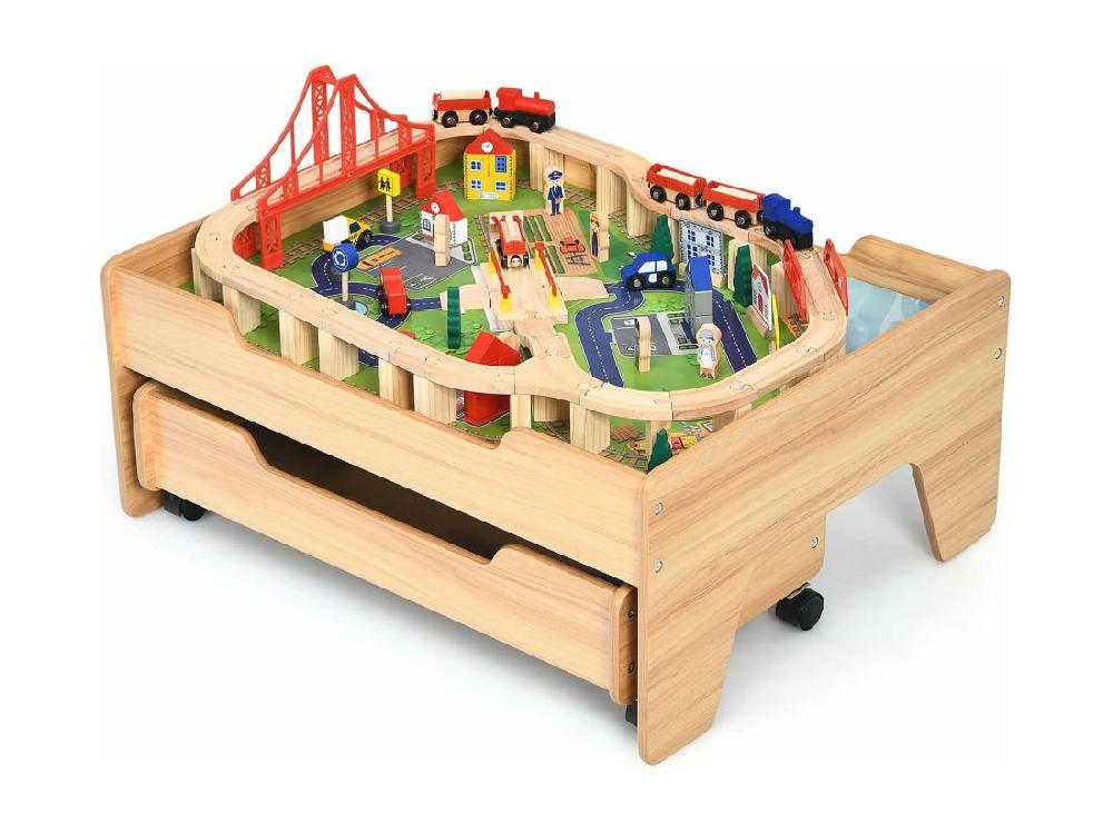 vente unique Circuit Voiture Enfant 100 Pcs avec Table d'Activités Tiroir à Roulettes Verrouillables Jouet Educative pour 3 Ans +