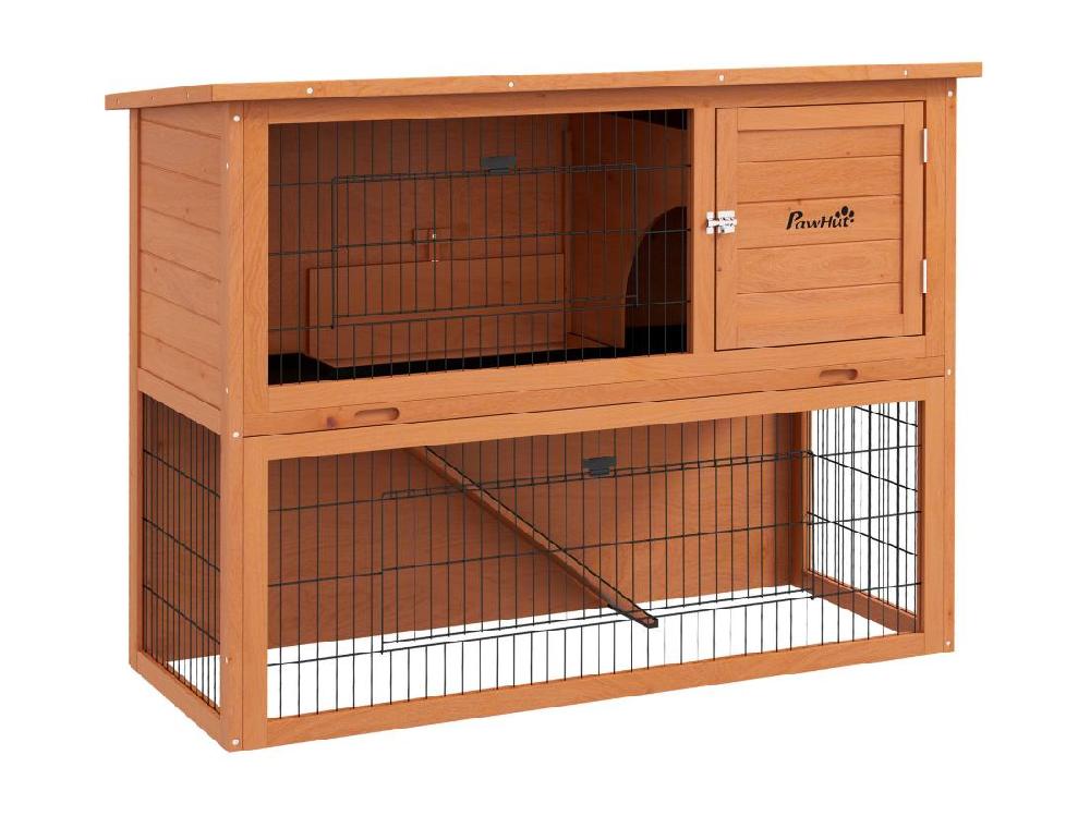 Vente Unique Clapier à Lapin Cage à Lapin 2 étages 3 Portes Verrouillables Bois Pré-huilé