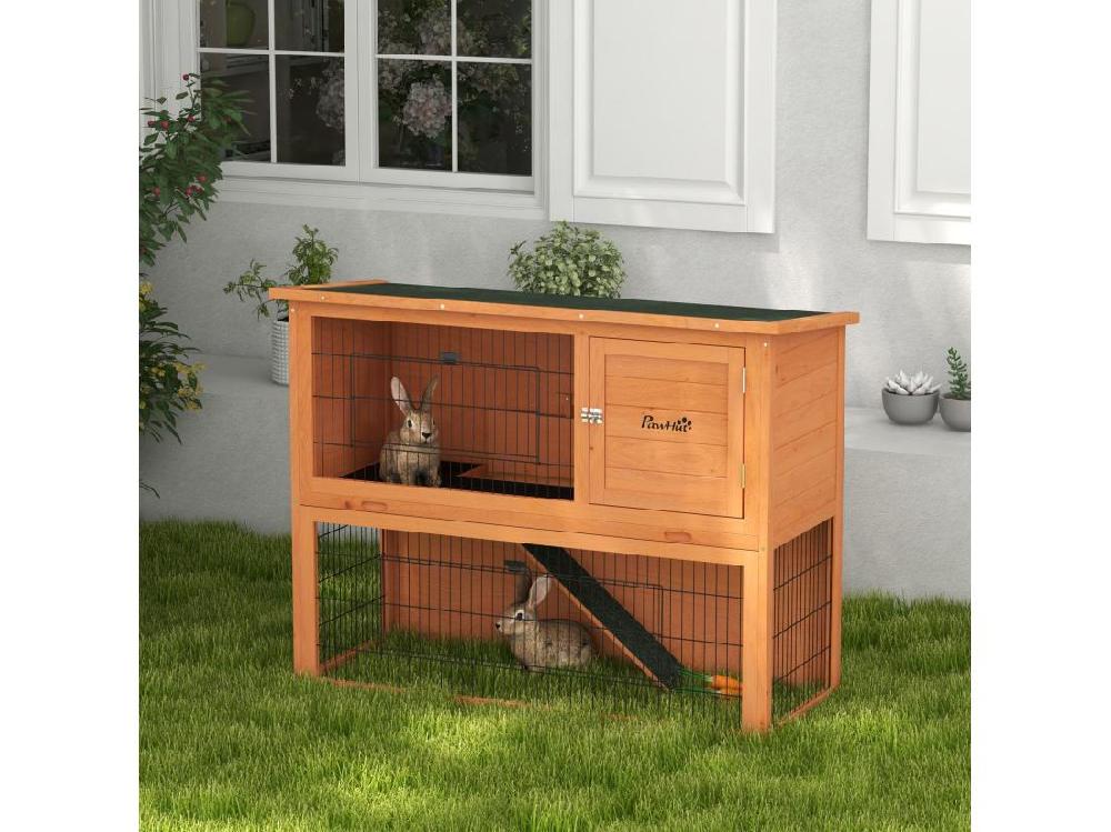 vente unique Clapier à lapin cage à lapin 2 étages 3 portes verrouillables bois pré-huilé