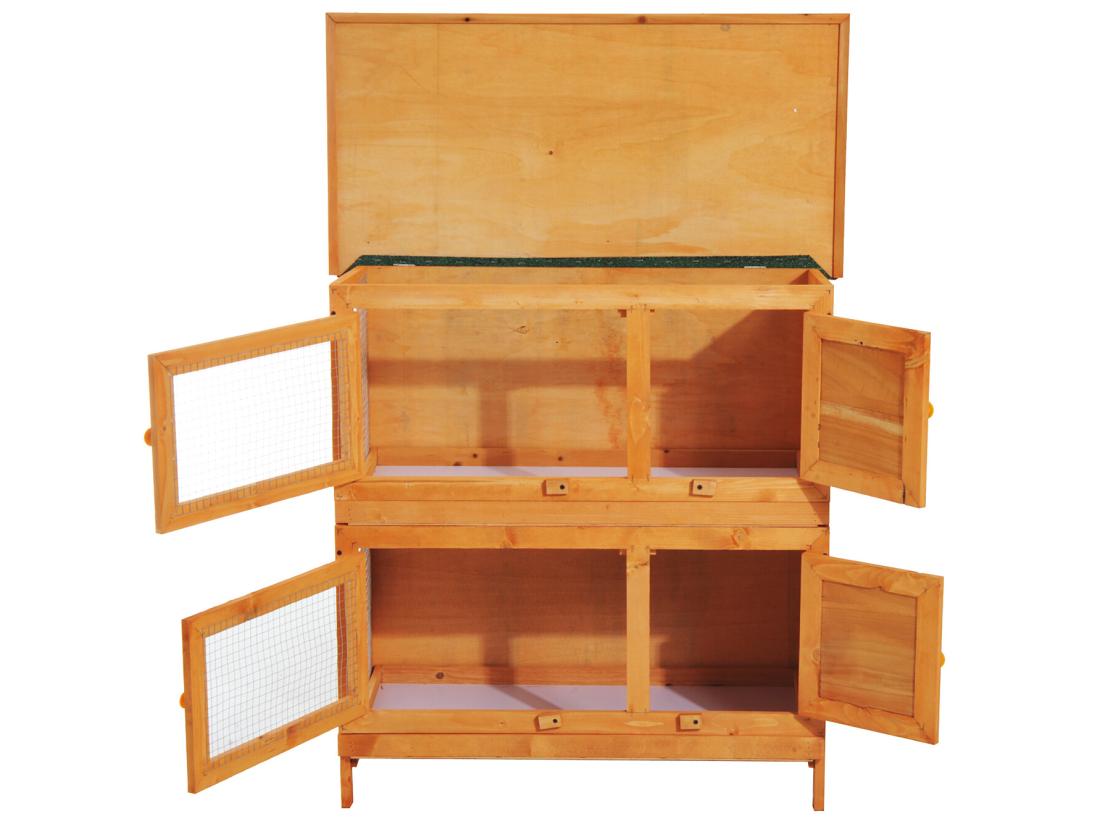 Vente Unique Clapier à Lapin Cage à Lapin Double Niveau Plateaux Coulissants 4 Portes Verrouillables Toit Ouvrant 90L X 45l X 90H Cm