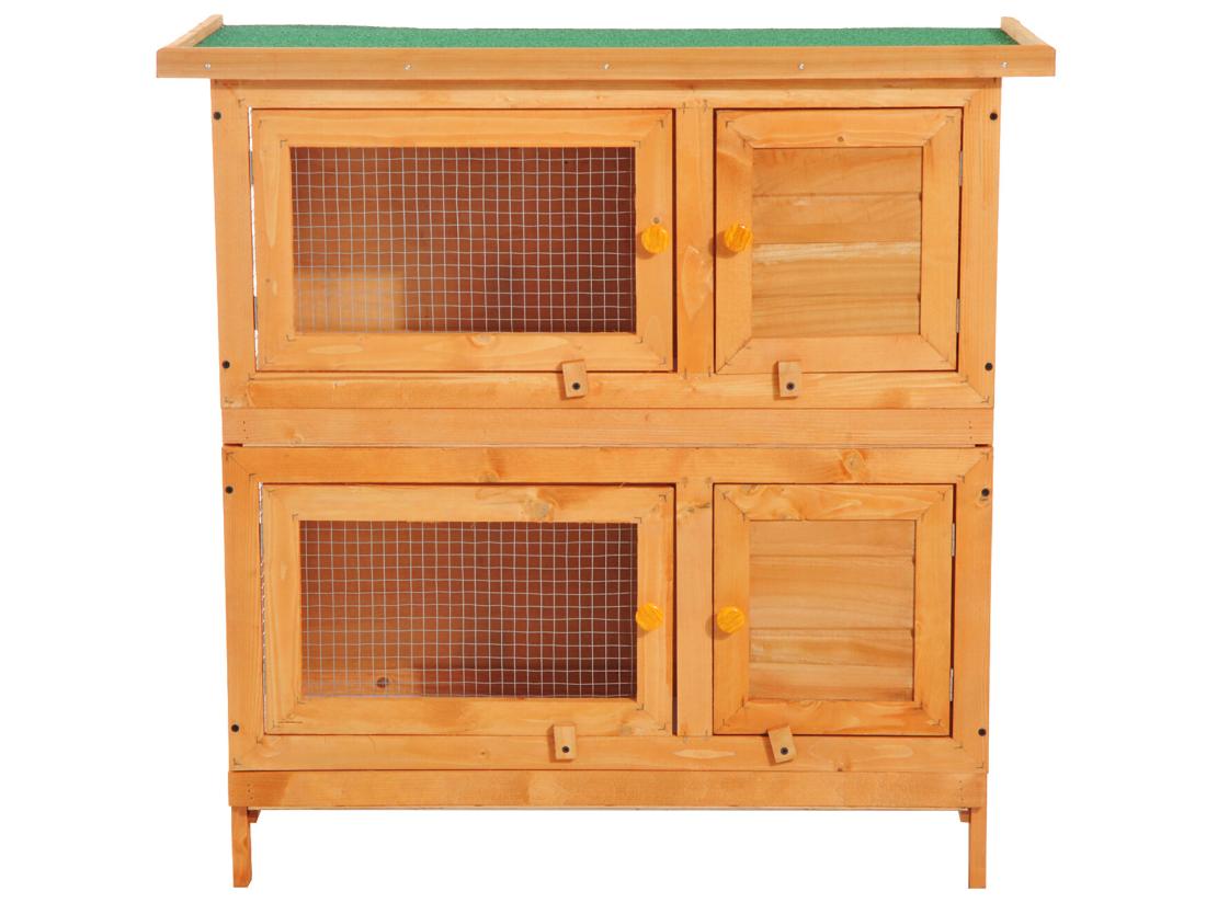 Vente Unique Clapier à Lapin Cage à Lapin Double Niveau Plateaux Coulissants 4 Portes Verrouillables Toit Ouvrant 90L X 45l X 90H Cm
