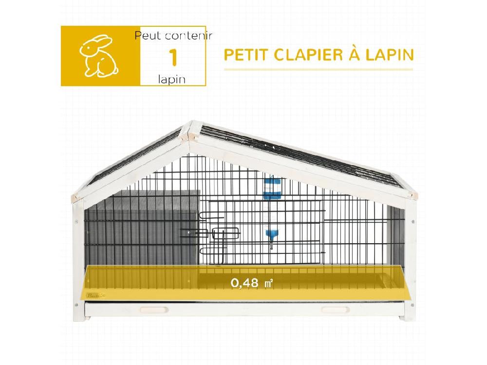 Vente Unique Clapier Cage à Lapin - Niche Plateau Déjection Porte Et Toit Ouvrant Verrouillables Abreuvoir - Acier Noir Sapin Gris Blanc