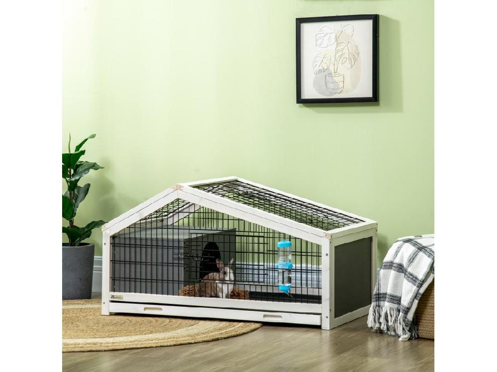 vente unique Clapier cage à lapin - niche plateau déjection porte et toit ouvrant verrouillables abreuvoir - acier noir sapin gris blanc