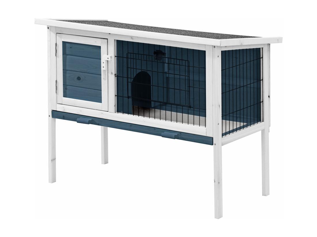 Vente Unique Clapier En Bois Sur Pieds Pour Lapins Et Rongeurs - L. 91 X P. 45 X H. 70 Cm - Bleu Et Blanc - LAPIUS
