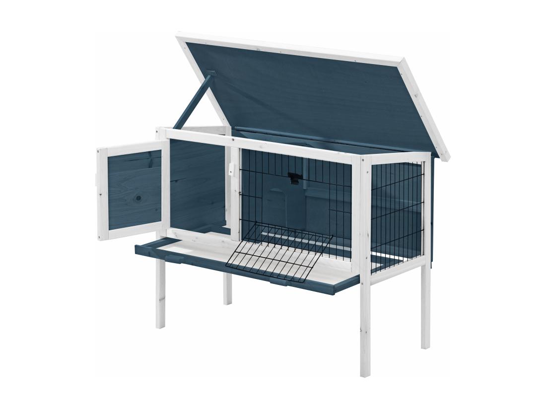 Vente Unique Clapier En Bois Sur Pieds Pour Lapins Et Rongeurs - L. 91 X P. 45 X H. 70 Cm - Bleu Et Blanc - LAPIUS