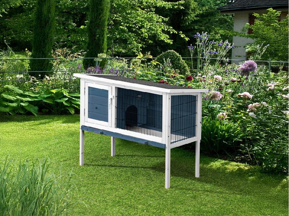 Vente Unique Clapier En Bois Sur Pieds Pour Lapins Et Rongeurs - L. 91 X P. 45 X H. 70 Cm - Bleu Et Blanc - LAPIUS