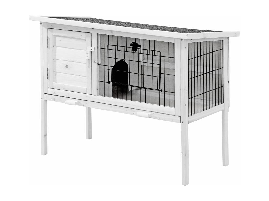 Vente Unique Clapier En Bois Sur Pieds Pour Lapins Et Rongeurs - L. 91 X P. 45 X H. 70 Cm - Blanc - LAPIUS