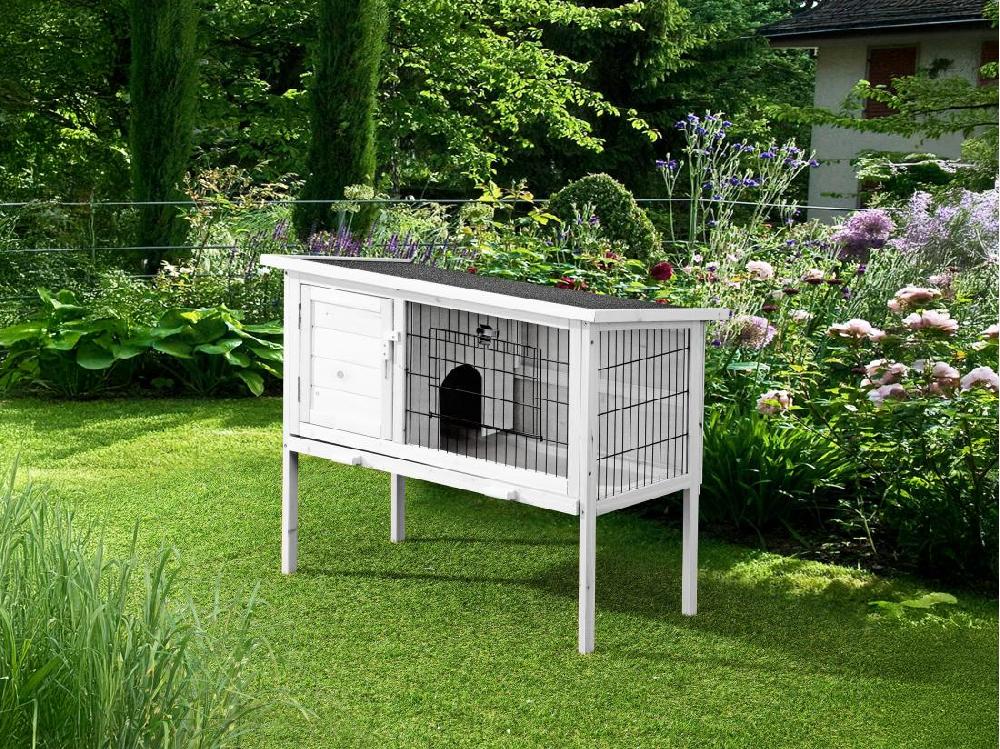 Vente Unique Clapier En Bois Sur Pieds Pour Lapins Et Rongeurs - L. 91 X P. 45 X H. 70 Cm - Blanc - LAPIUS