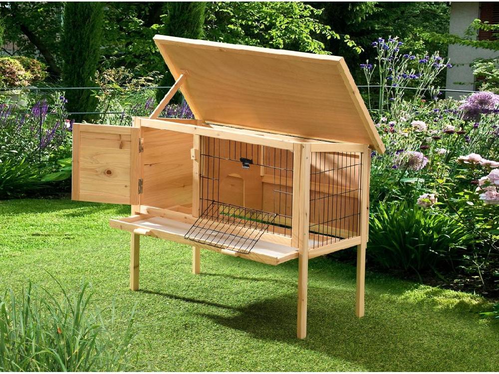 Vente Unique Clapier En Bois Sur Pieds Pour Lapins Et Rongeurs - L. 91 X P. 45 X H. 70 Cm - Naturel - LAPIUS