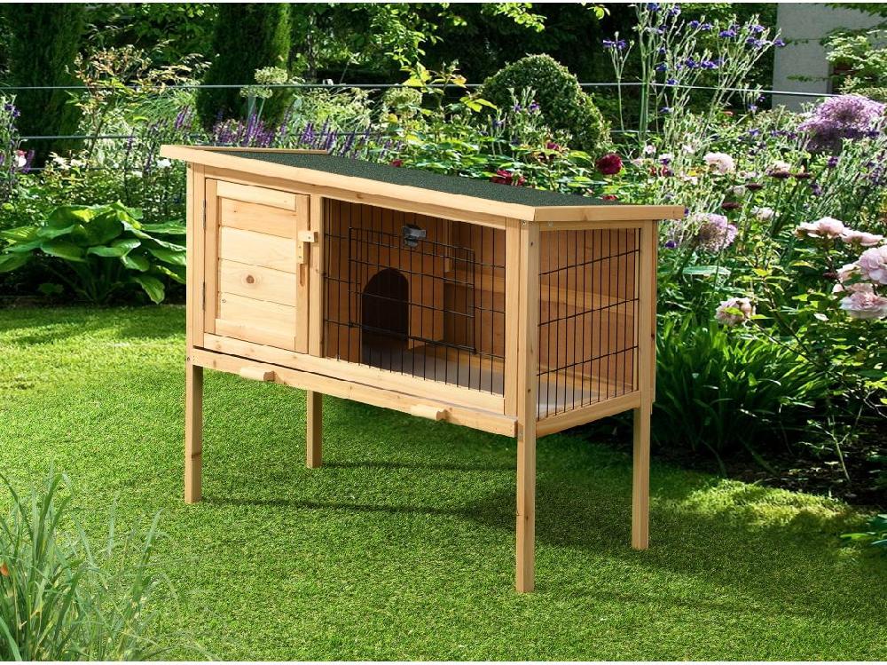 vente unique Clapier en bois sur pieds pour lapins et rongeurs - L. 91 x P. 45 x H. 70 cm - Naturel - LAPIUS