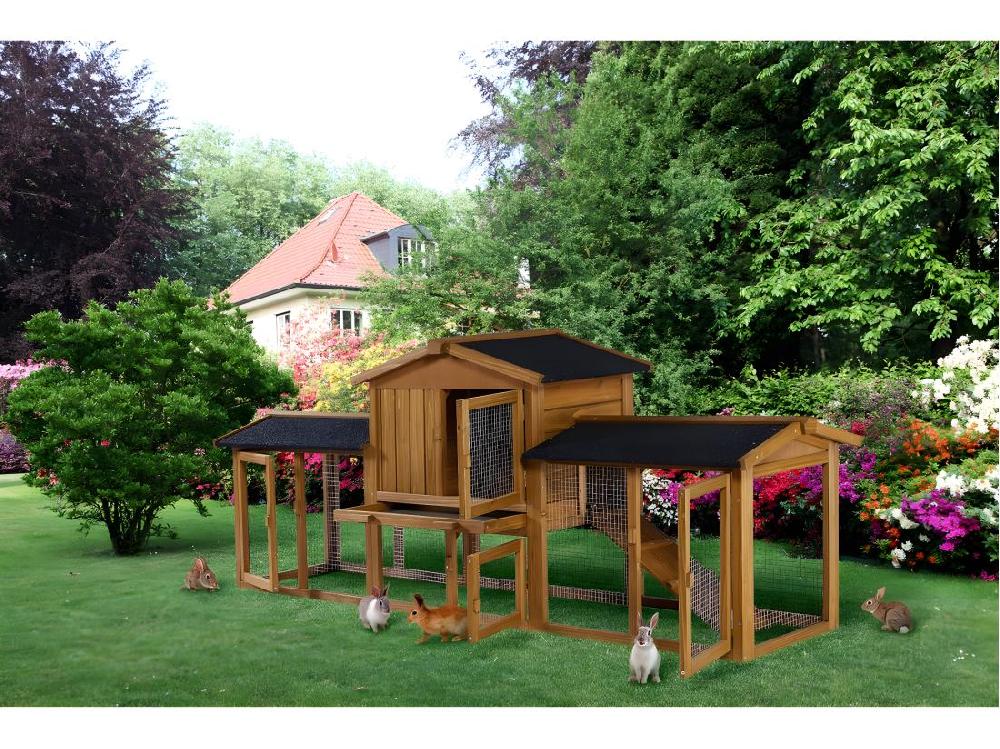 Vente Unique Clapier Pour Lapin En Bois "Galina" 2 Portes- Marron