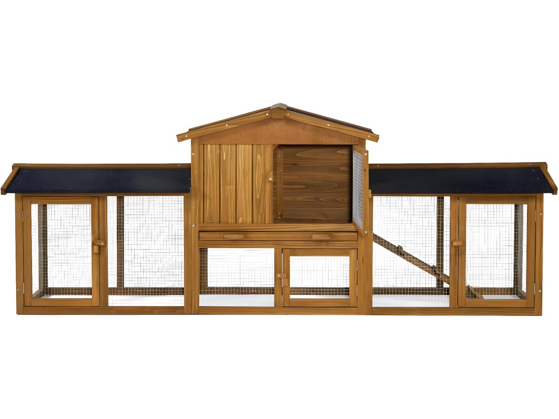 Vente Unique Clapier Pour Lapin En Bois "Galina" 2 Portes- Marron