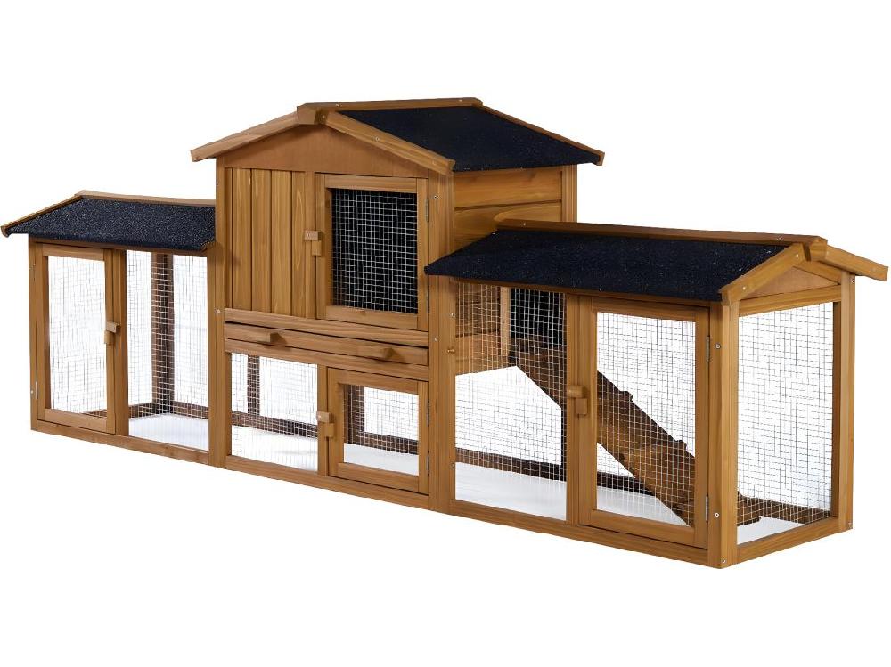 vente unique Clapier pour lapin en bois "Galina" 2 portes- Marron