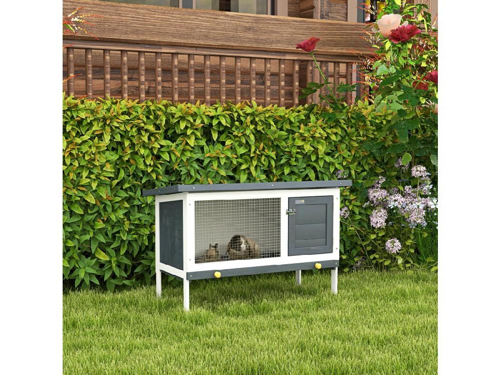 Vente Unique Clapier Sur Pied Cage à Lapin Avec Niche Intérieure Toit Ouvrant Porte Verrouillable Dim. 90L X 45l X 65H Cm Noir Blanc Vert