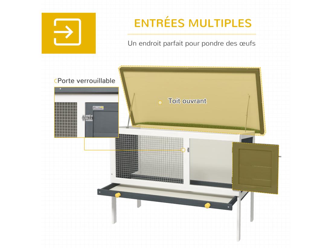 Vente Unique Clapier Sur Pied Cage à Lapin Avec Niche Intérieure Toit Ouvrant Porte Verrouillable Dim. 90L X 45l X 65H Cm Noir Blanc Vert