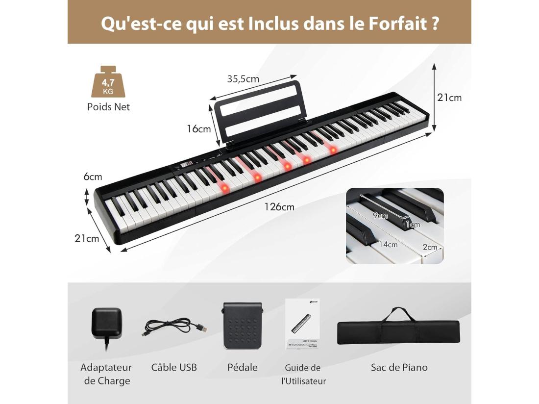 Vente Unique Clavier Numérique Piano 88 Touches Portable Semi-lourd Avec Sac De Rangement Pour Enfants&adultes Noir