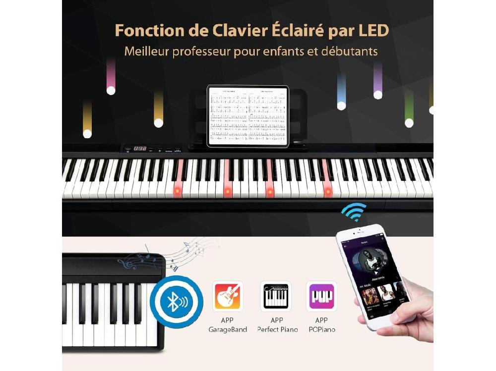 vente unique Clavier numérique piano 88 touches portable semi-lourd avec sac de rangement pour enfants&adultes noir