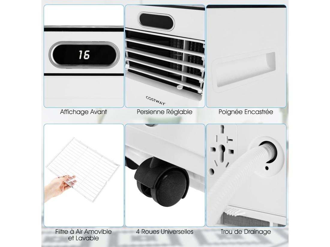 Vente Unique Climatiseur Mobile 4 En 1 R290 7000BTU 15 ㎡ [Classe énergétique A] Rafraîchissement Déshumidification Ventilateur Et Mode Nuit (Blanc)
