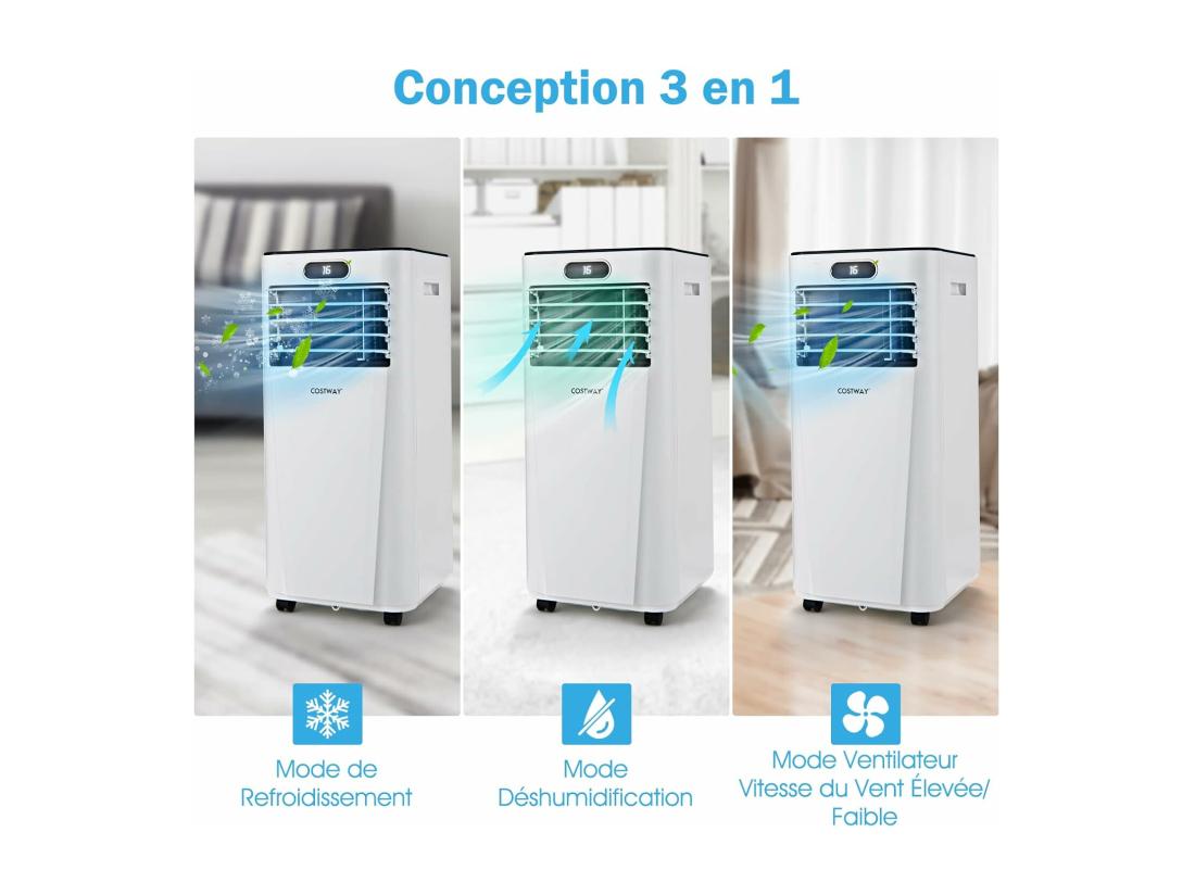 Vente Unique Climatiseur Mobile 4 En 1 R290 7000BTU 15 ㎡ [Classe énergétique A] Rafraîchissement Déshumidification Ventilateur Et Mode Nuit (Blanc)