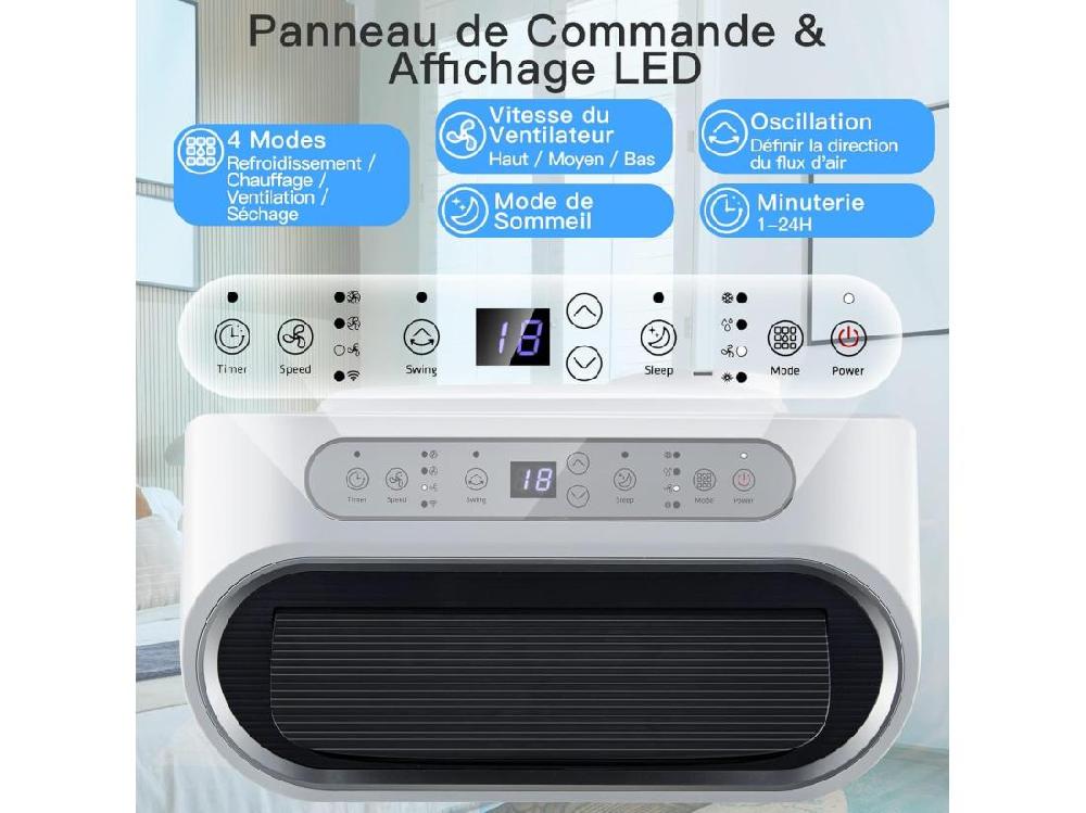 Vente Unique Climatiseur Mobile 5 En 1 R290 16000BTU [Classe énergétique A] Contrôle Télécommande/APP Chauffage Rafraîchissement Déshumidification Ventilateur Et Mode Nuit