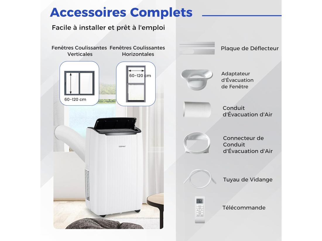 Vente Unique Climatiseur Mobile Silencieux 6 EN 1 Refroidissement Chauffage Ventilateur Déshumidificateur Mode Nuit Climatisation Rapide (Clim Pro|12000BTU)