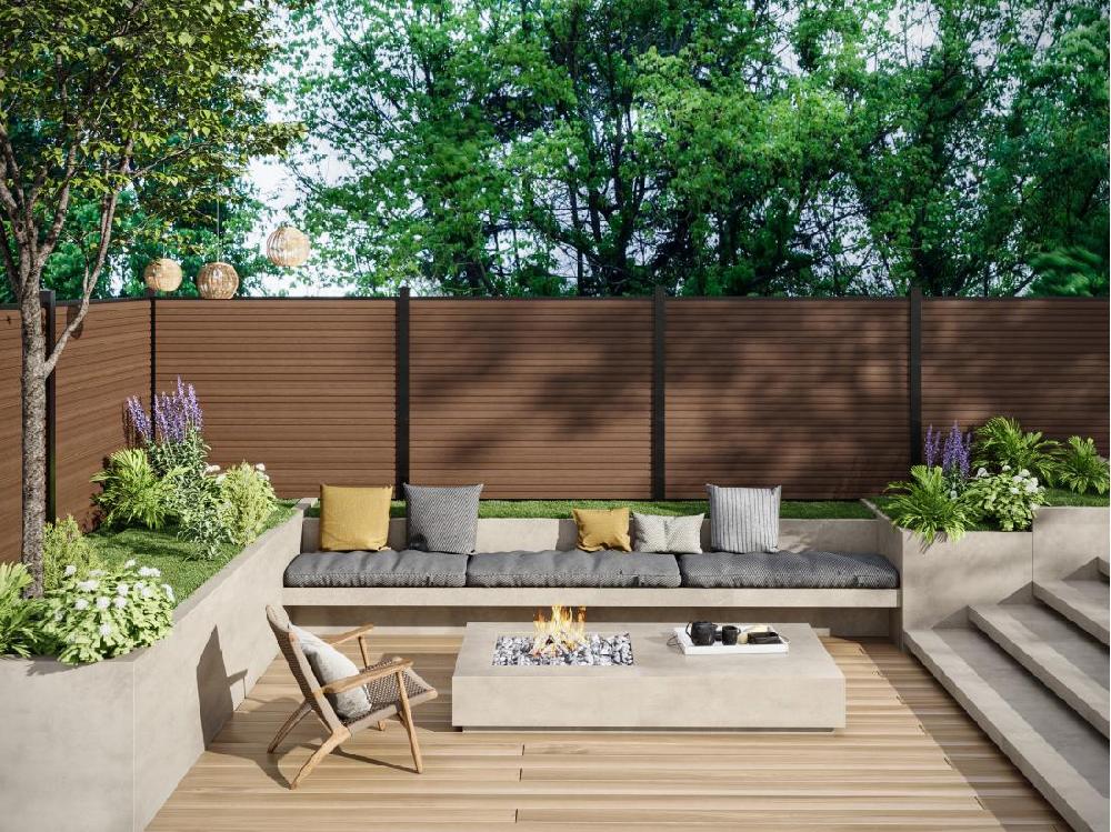 vente unique Clôture à enterrer effet bois H148 cm - Kit de 9 lames en composite co-extrudé + 2 poteaux anthracite - PALIZO
