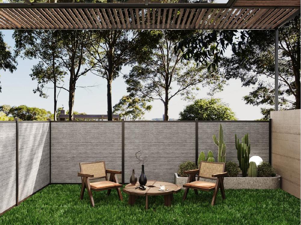 Vente Unique Clôture à Enterrer H 156 Cm - Kit De 6 Lames En Composite + 1 Poteau Gris Clair - ENOLA