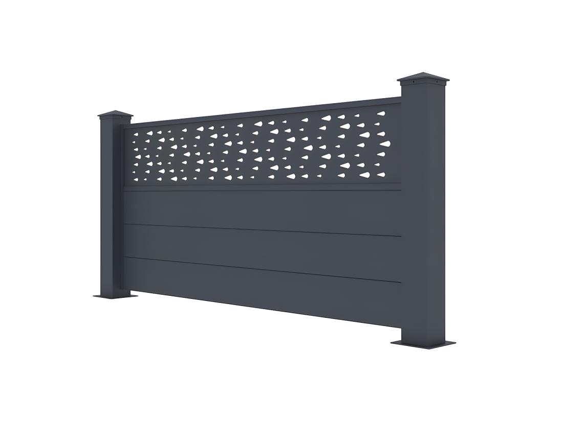 Vente Unique Clôture à Poser H89 X L188.6 Cm En Aluminium Anthracite à Motifs - BAZIO