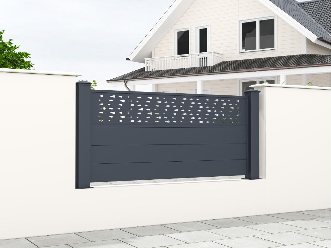 vente unique Clôture à poser H89 x L188.6 cm en aluminium anthracite à motifs - BAZIO