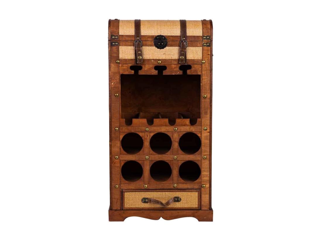 vente unique Coffre à bouteilles en bois marron 44x30x85h cm