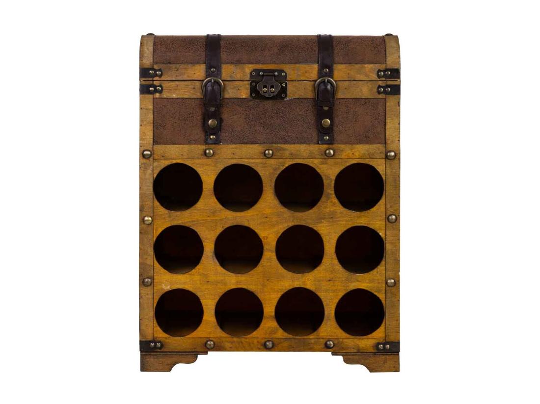 vente unique Coffre à bouteilles en bois marron 45x28x59h cm