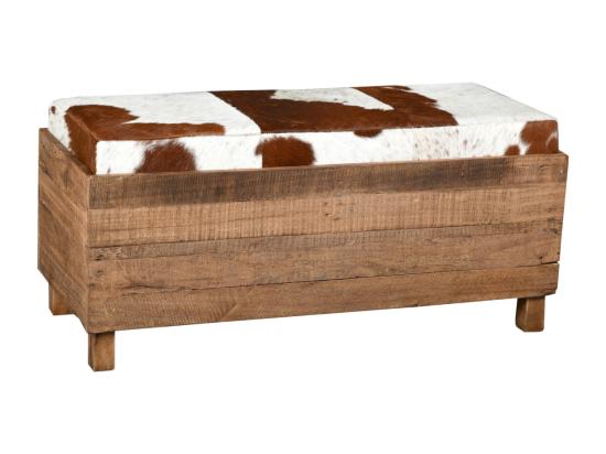 Vente Unique Coffre Banquette En Bois Recyclé Et Peau De Vache