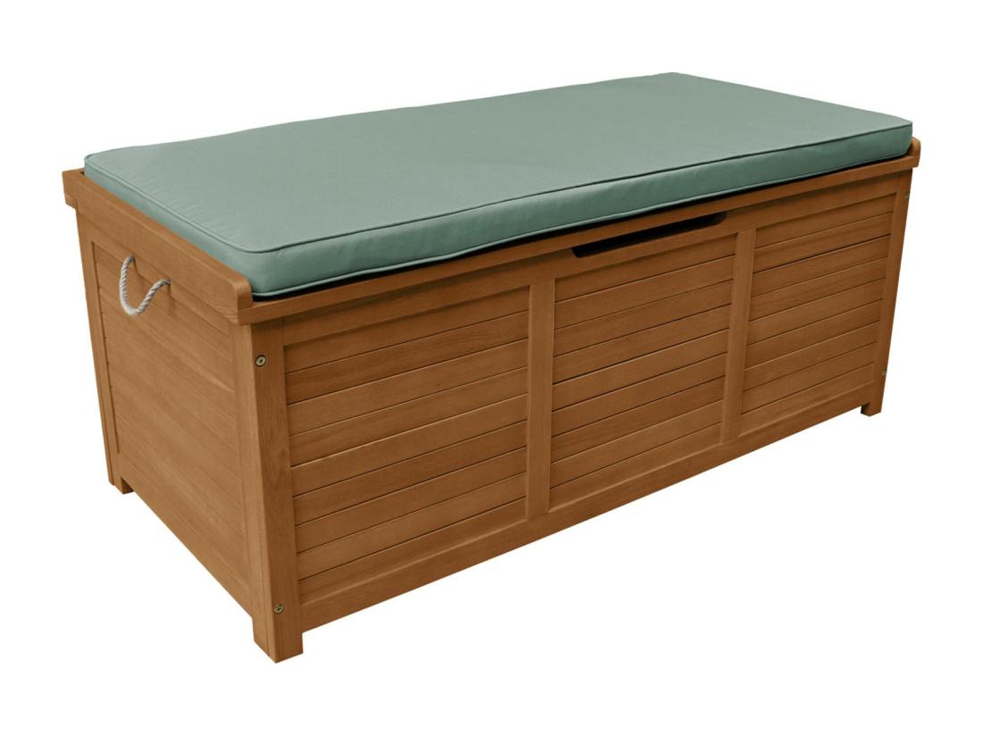 Vente Unique Coffre De Jardin 200L En Bois - Caja Kaki - 125x60cm Rangement Coussins Avec 2 Vérins Et Poignées