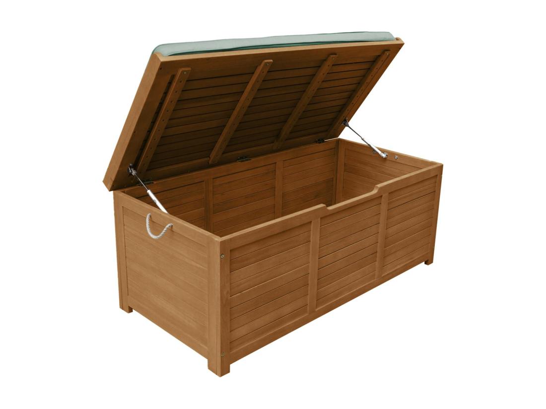Vente Unique Coffre De Jardin 200L En Bois - Caja Kaki - 125x60cm Rangement Coussins Avec 2 Vérins Et Poignées