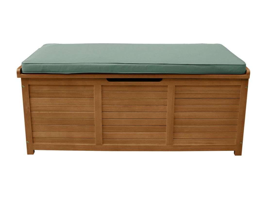 Vente Unique Coffre De Jardin 200L En Bois - Caja Kaki - 125x60cm Rangement Coussins Avec 2 Vérins Et Poignées