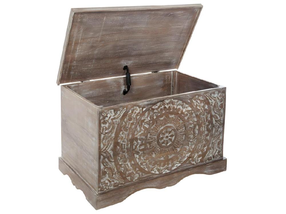 Vente Unique Coffre De Rangement En Bois De Manguier Sculpté