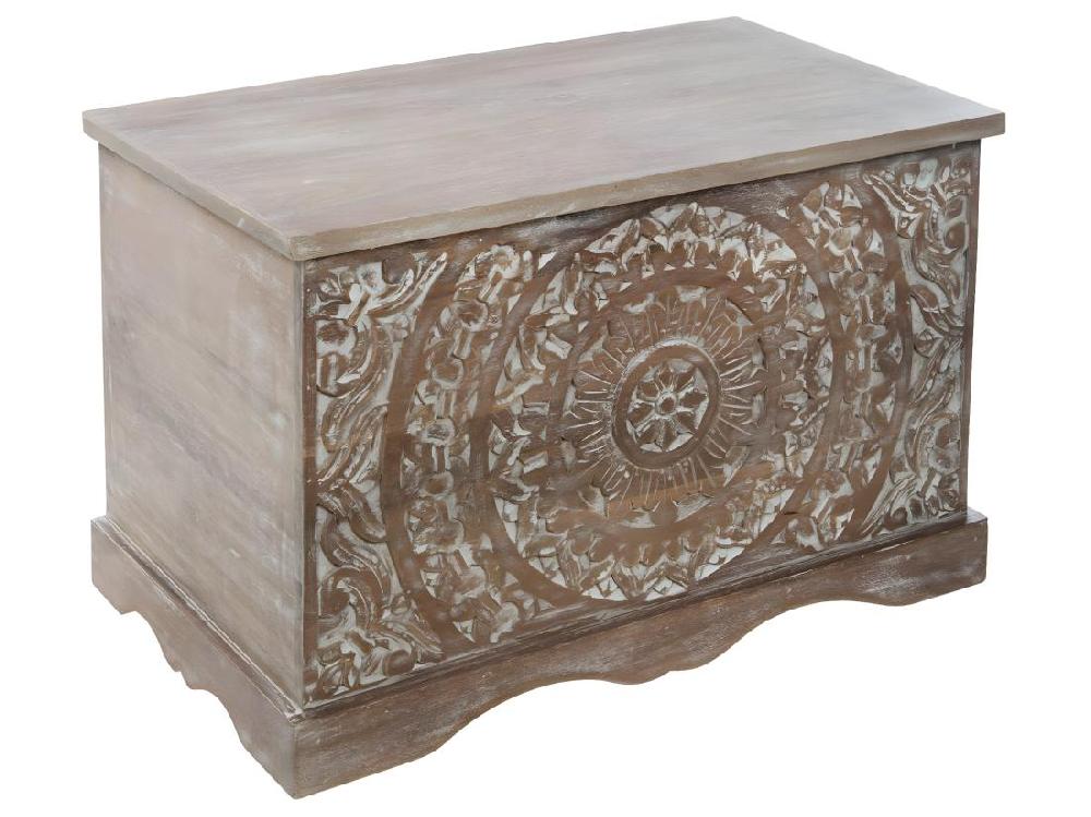 Vente Unique Coffre De Rangement En Bois De Manguier Sculpté