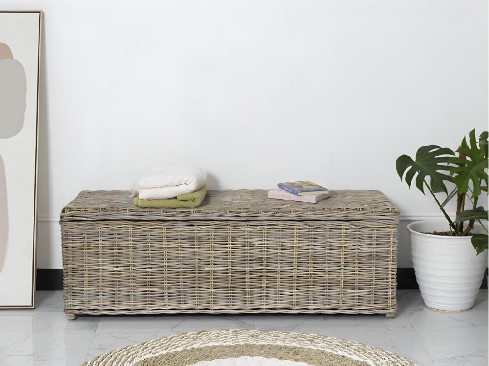 vente unique Coffre de rangement en kubu - L130 x P45 x H44 cm - Gris naturel - GAO