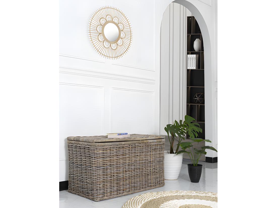 Vente Unique Coffre De Rangement En Kubu TIMGAD - L100 X P55 X H55 Cm - Gris Naturel