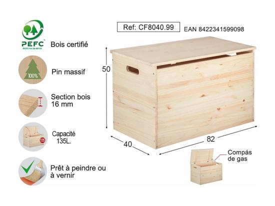 Vente Unique Coffre De Rangement En Pin Brut 135 Litres