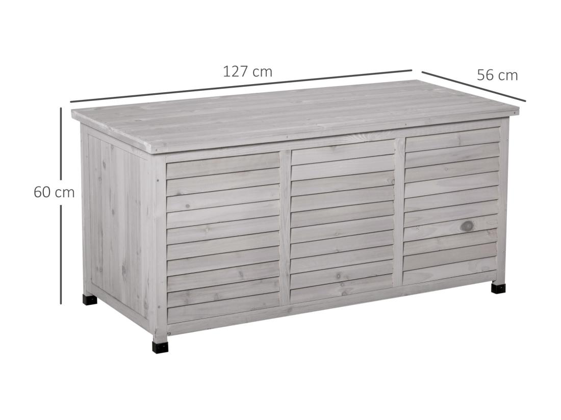 Vente Unique Coffre De Rangement Extérieur Façade Persienne - Coffre Jardin 283L - Dim. 127 X 56 X 60cm - Bois Gris