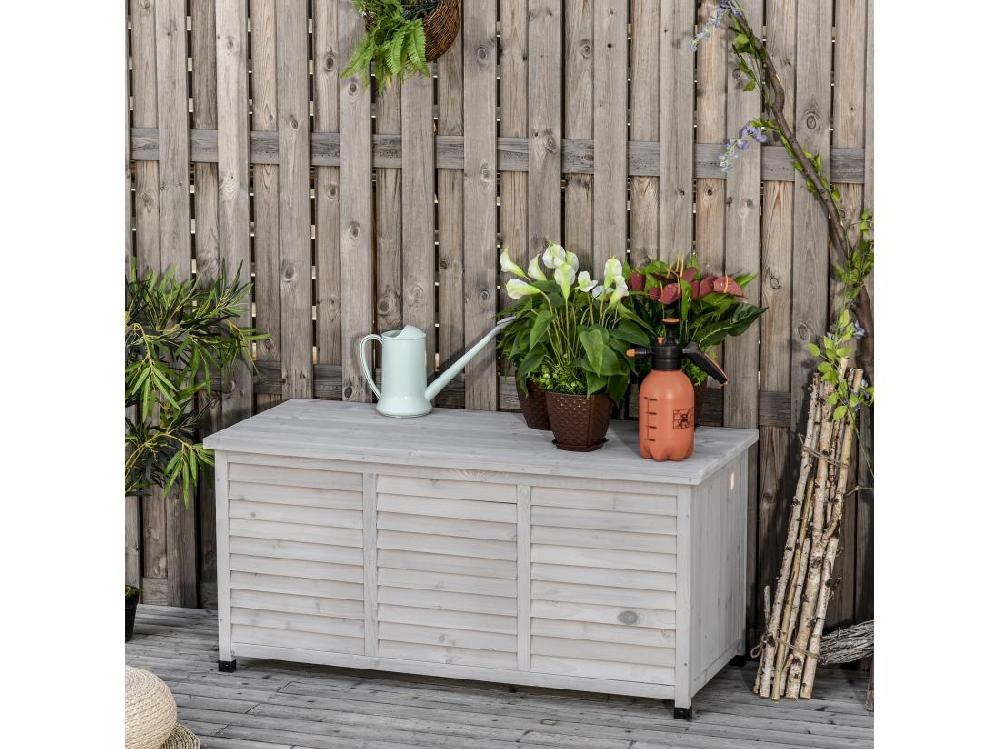 Vente Unique Coffre De Rangement Extérieur Façade Persienne - Coffre Jardin 283L - Dim. 127 X 56 X 60cm - Bois Gris