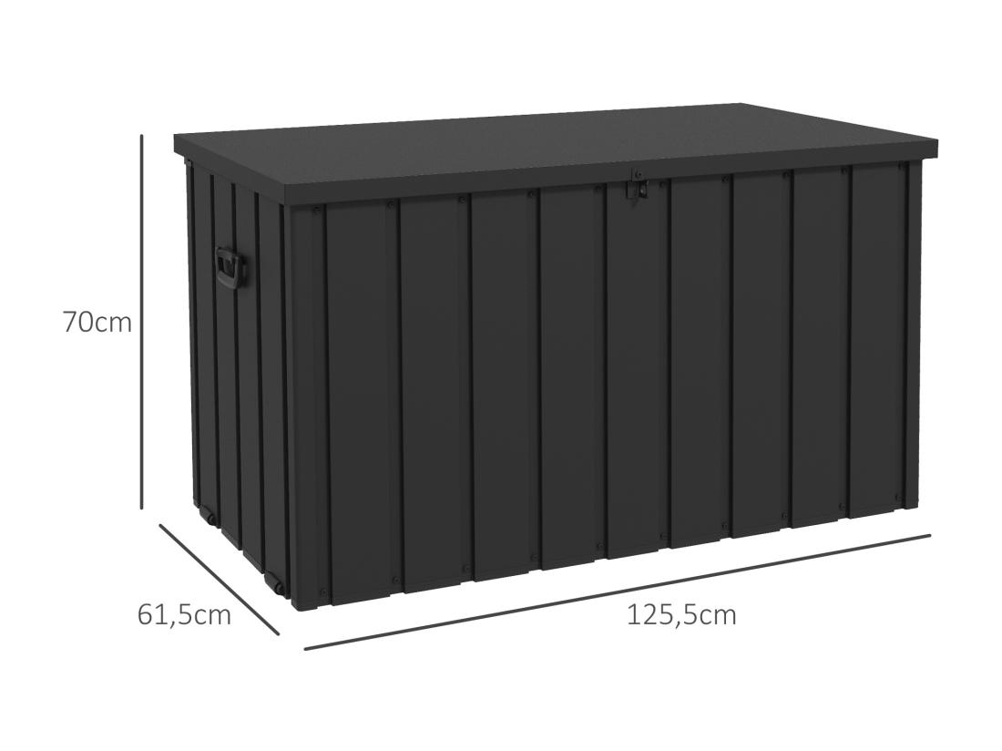 Vente Unique Coffre De Rangement Jardin Capacité 450L - Vérin à Gaz Roulettes Poignée - Acier PP Anthracite