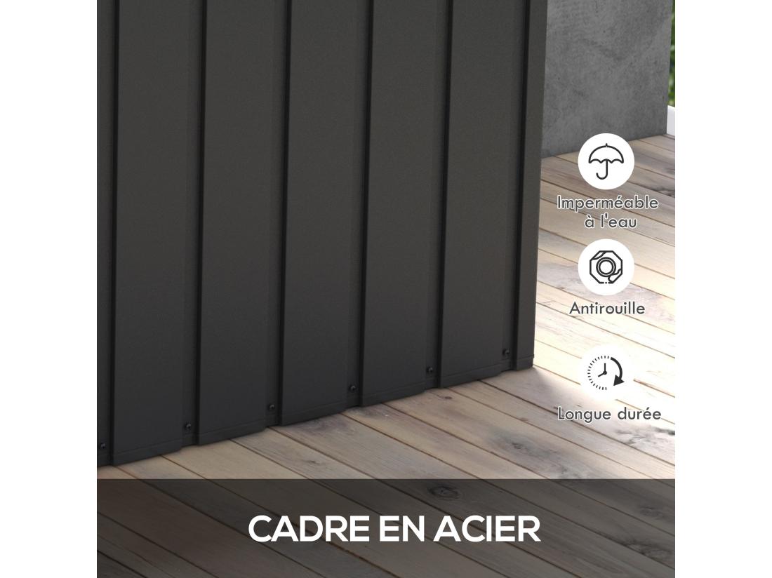 Vente Unique Coffre De Rangement Jardin Capacité 450L - Vérin à Gaz Roulettes Poignée - Acier PP Anthracite