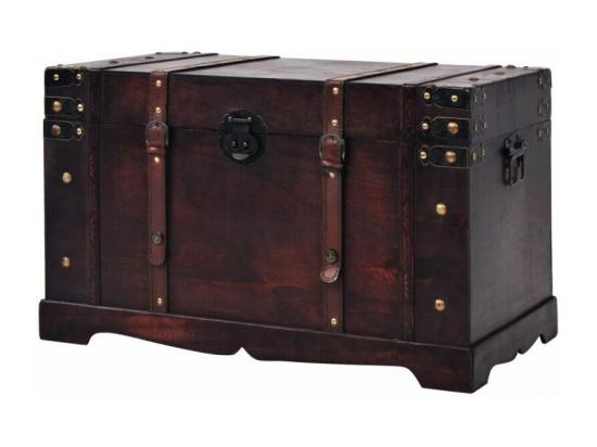 Vente Unique Coffre De Rangement Portable Bois Marron Canvas