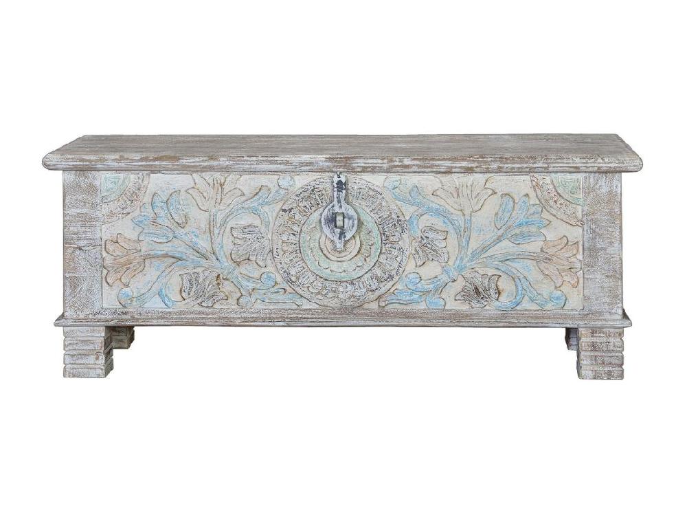 Vente Unique Coffre En Bois De Manguier Aux Couleurs Pastel